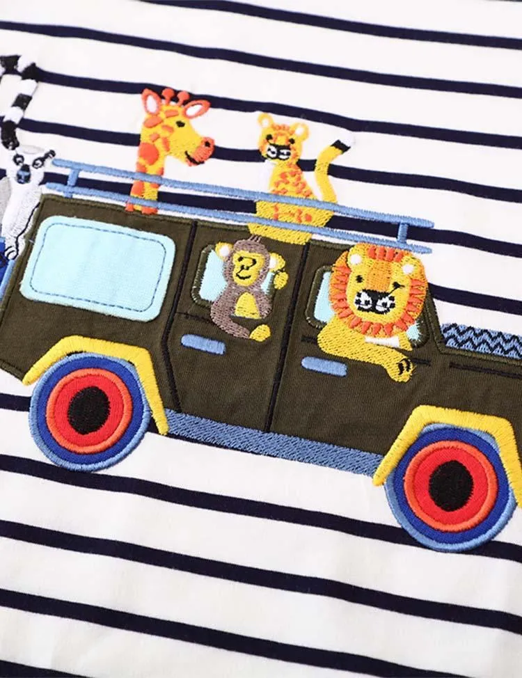Animal Friends Striped Appliqué T-shirt - Image 4