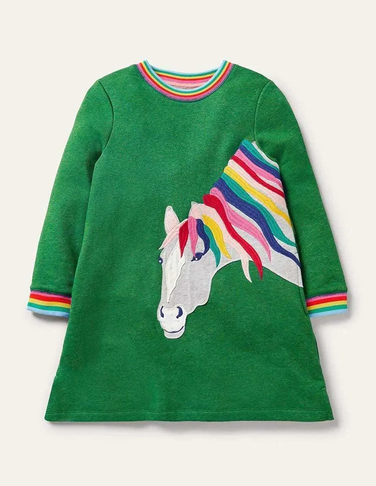Appliqué Sweatshirt Dress Highland Green Cats - Image 8