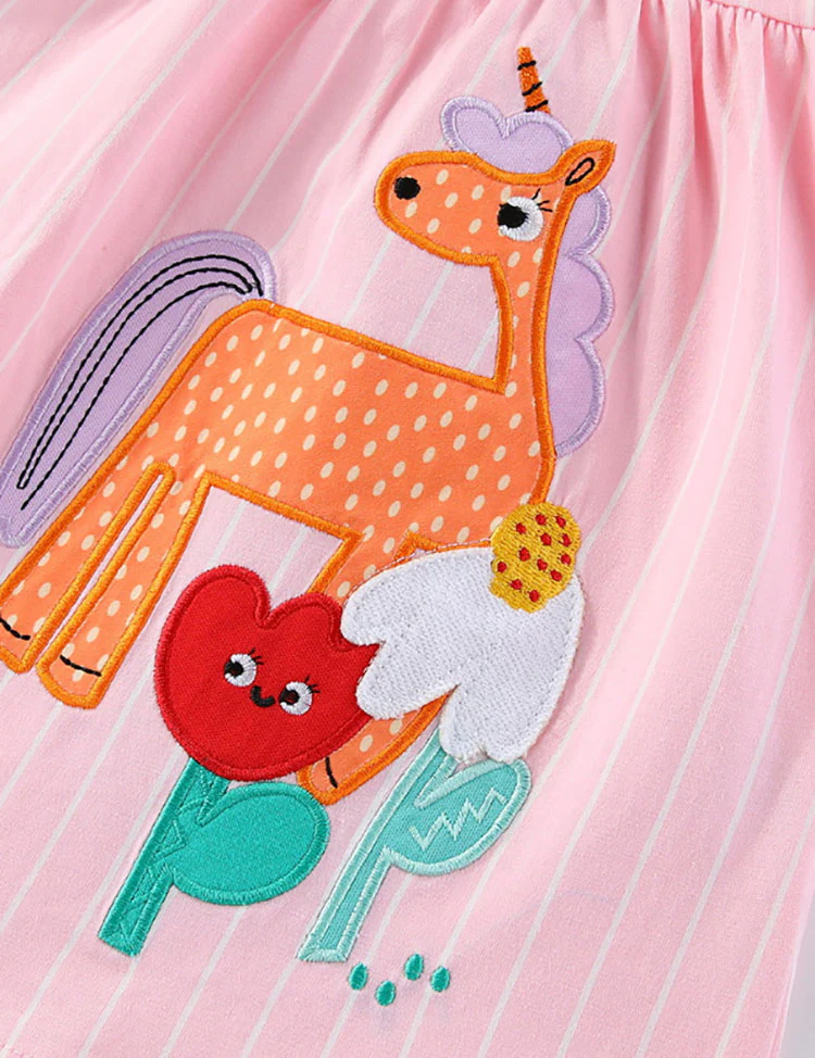 Cute Unicorn Embroidered Dress - Image 3