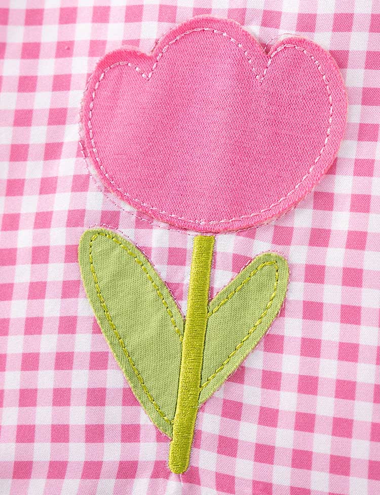 Flower Embroidered Plaid Dress - Image 4