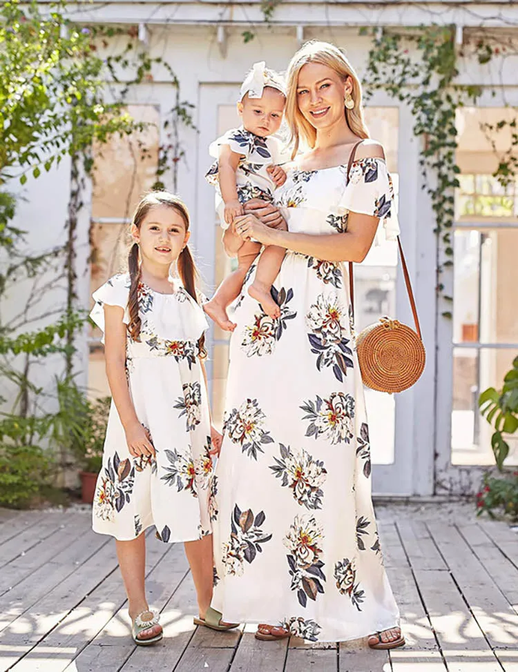 Mom&Me Off-Shoulder Flower Chiffon Dress - Image 3