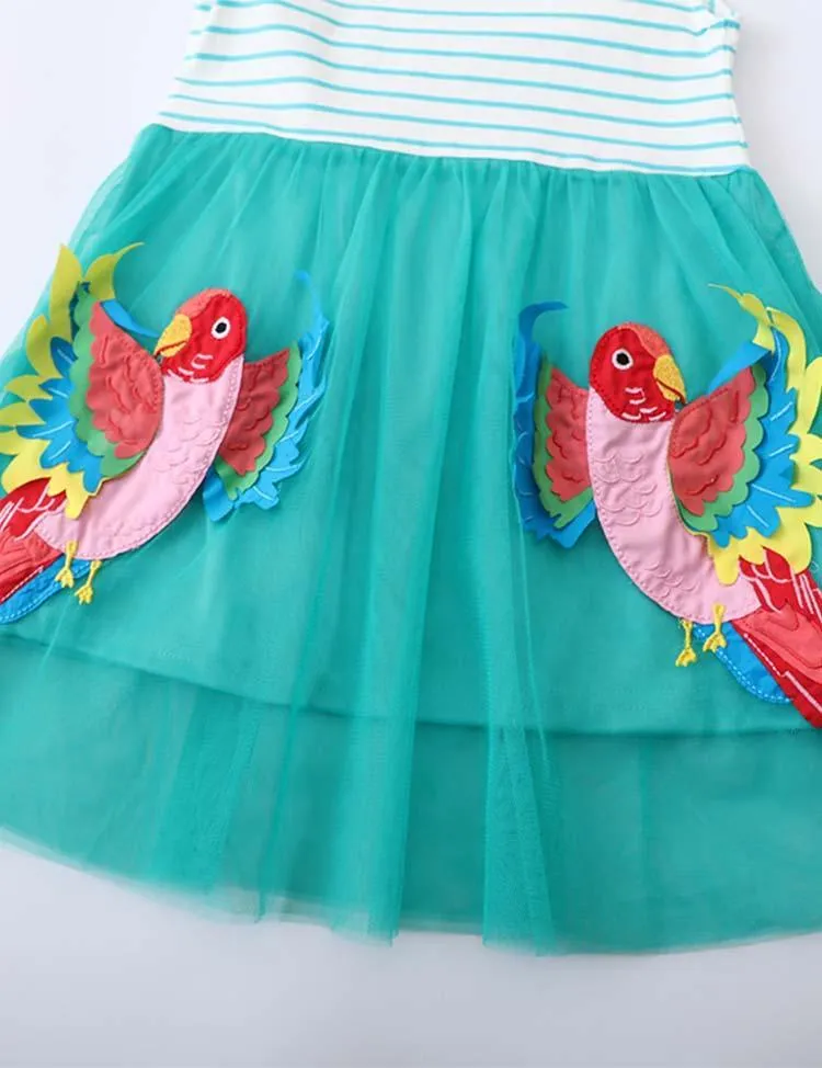 Parrot Appliqué Mesh Dress - Image 4