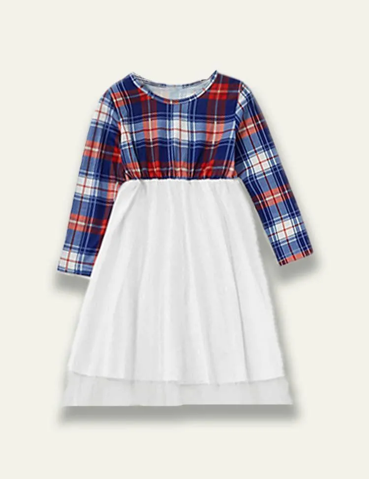 Red Blue Plaid Family Matching Dress - Image 3
