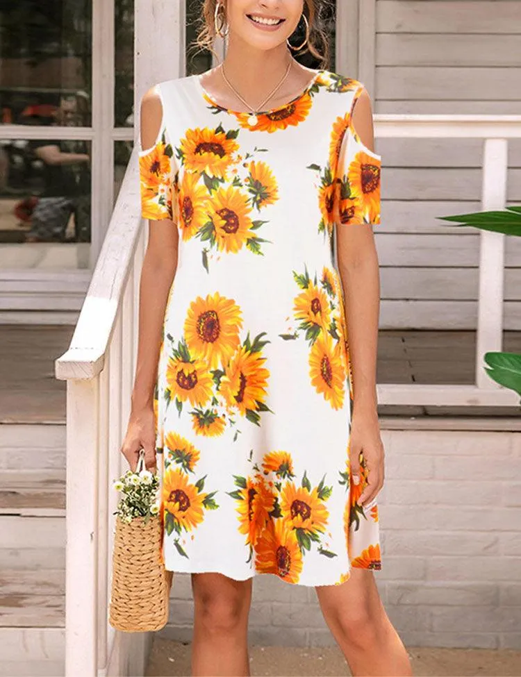 Round Neckline Off-the-shoulder Family Matching Dress - Image 3