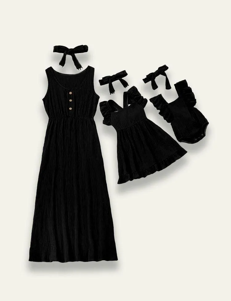 Solid Color Ruffle Family Matching Dress - Image 3